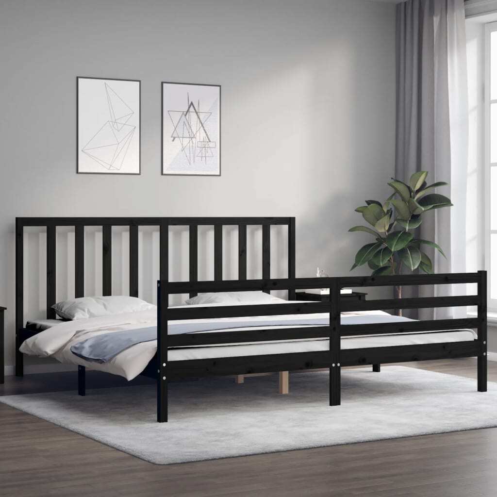 Bed Frame with Headboard Black 200x200 cm Solid Wood