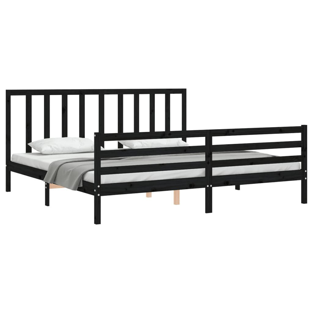 Bed Frame with Headboard Black 200x200 cm Solid Wood