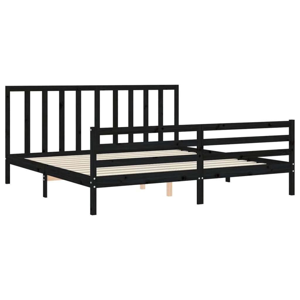 Bed Frame with Headboard Black 200x200 cm Solid Wood