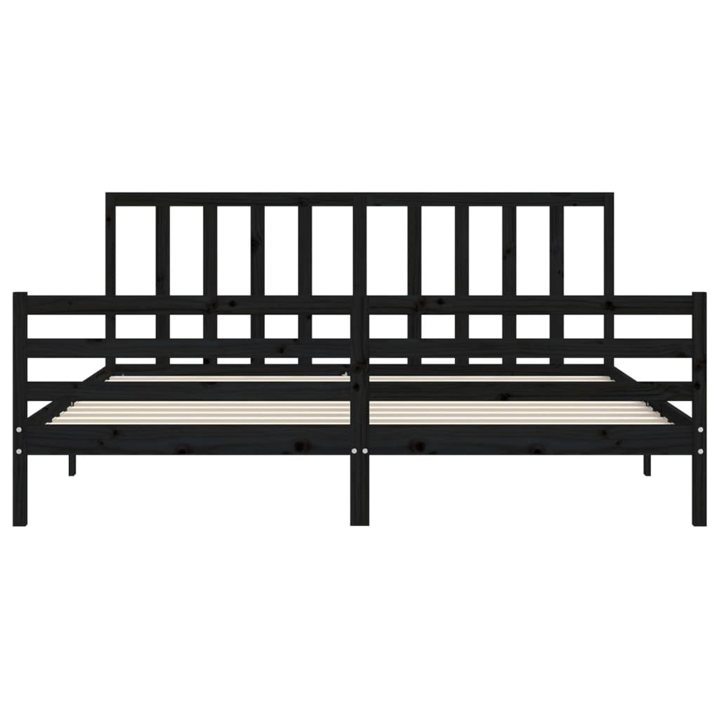 Bed Frame with Headboard Black 200x200 cm Solid Wood