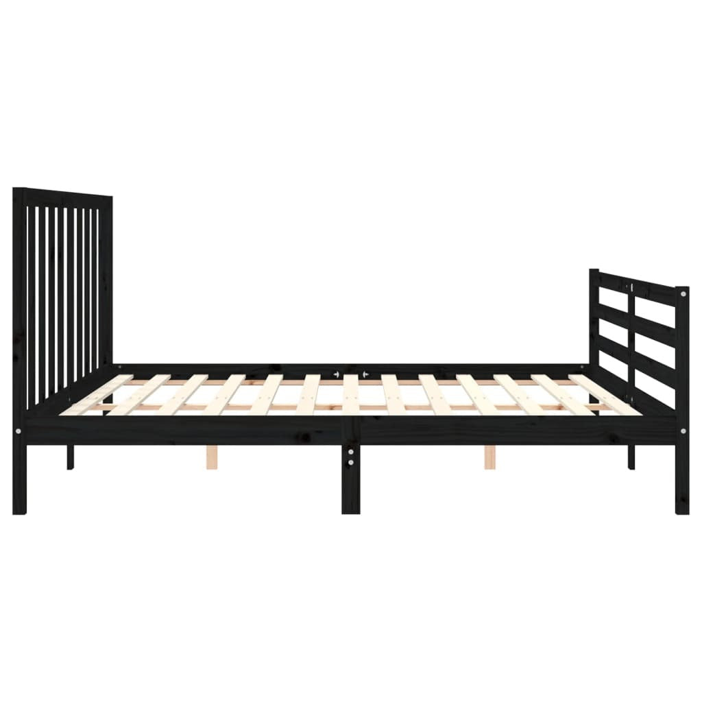 Bed Frame with Headboard Black 200x200 cm Solid Wood