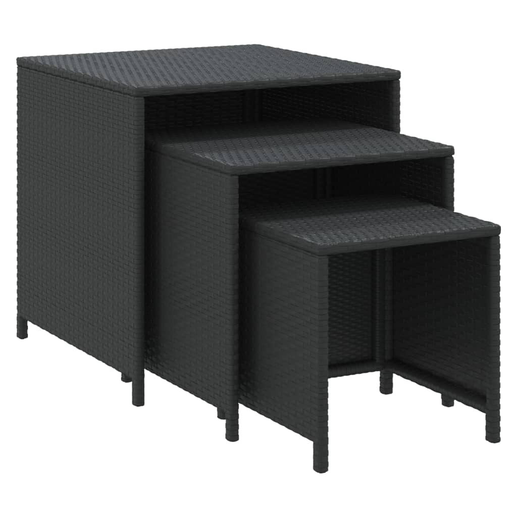 Nesting Tables 3 pcs Black Poly Rattan