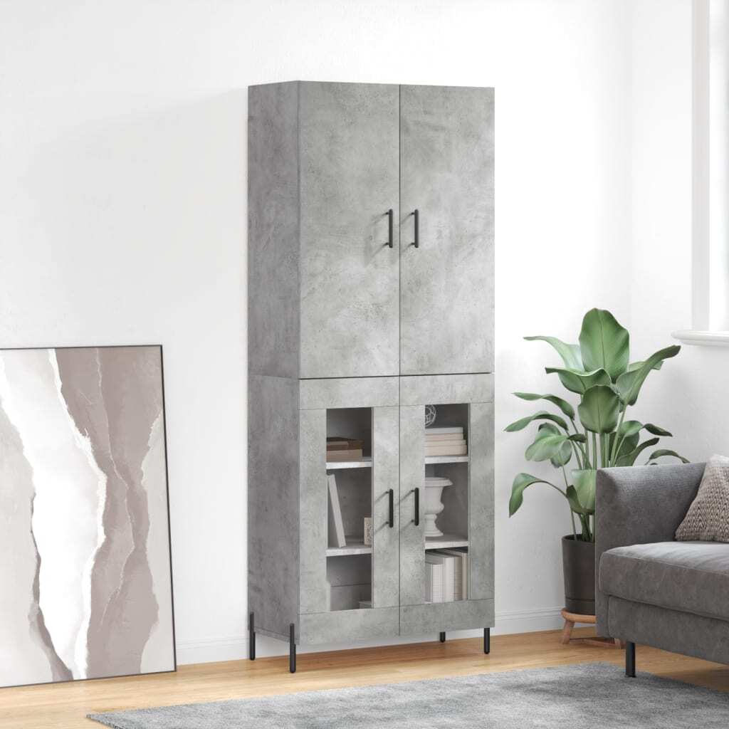 Highboard Concrete Grey 69.5x34x180 cm Engineered Wood