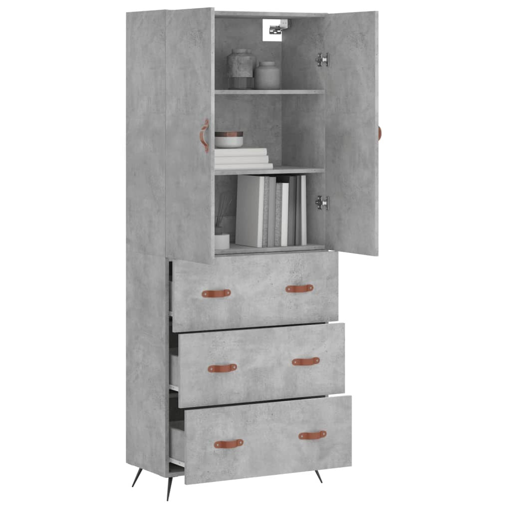 Highboard Concrete Grey 69.5x34x180 cm Engineered Wood