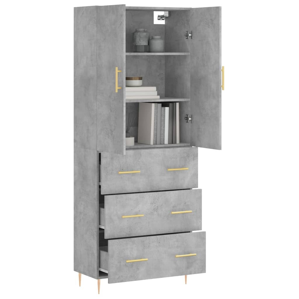 Highboard Concrete Grey 69.5x34x180 cm Engineered Wood
