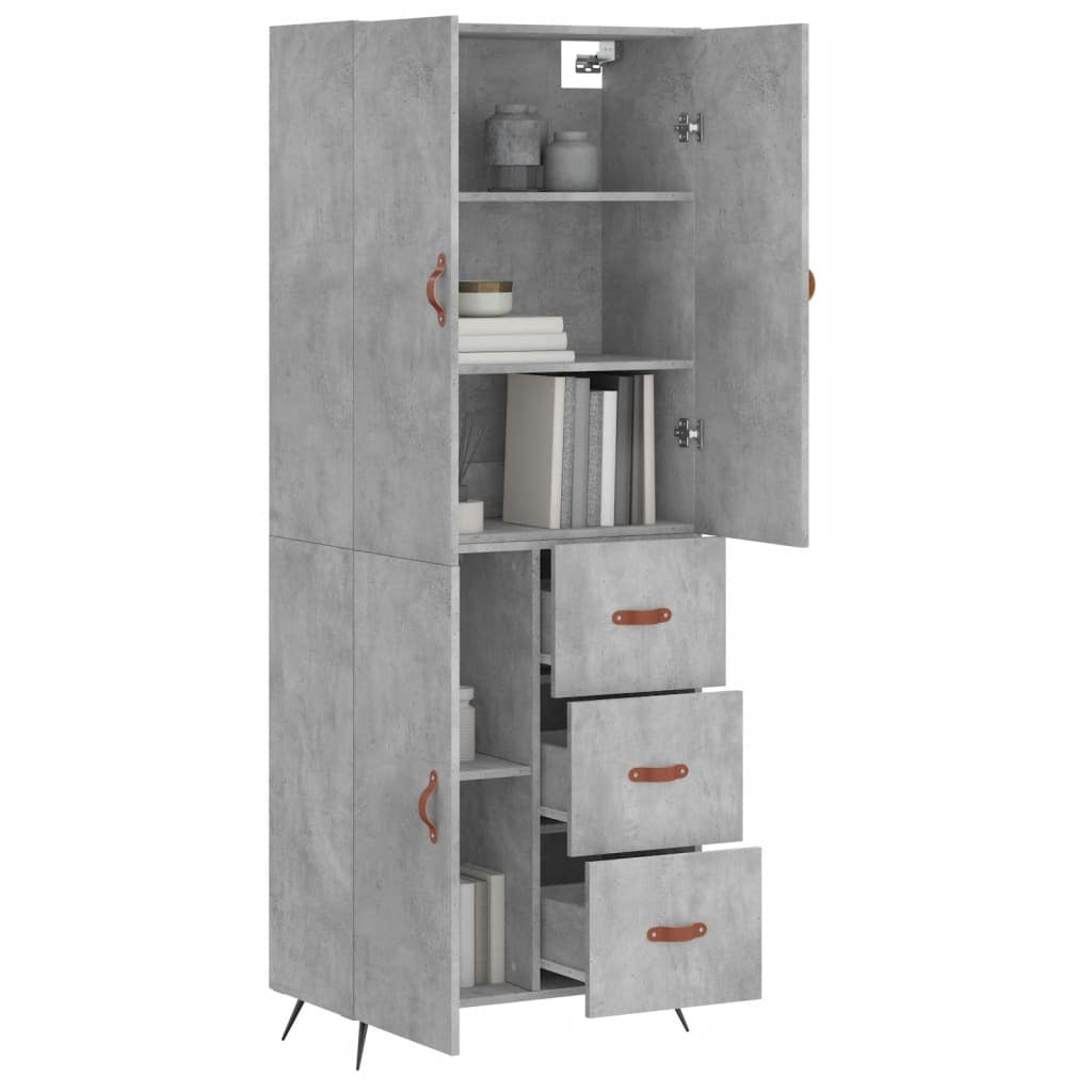 Highboard Concrete Grey 69.5x34x180 cm Engineered Wood