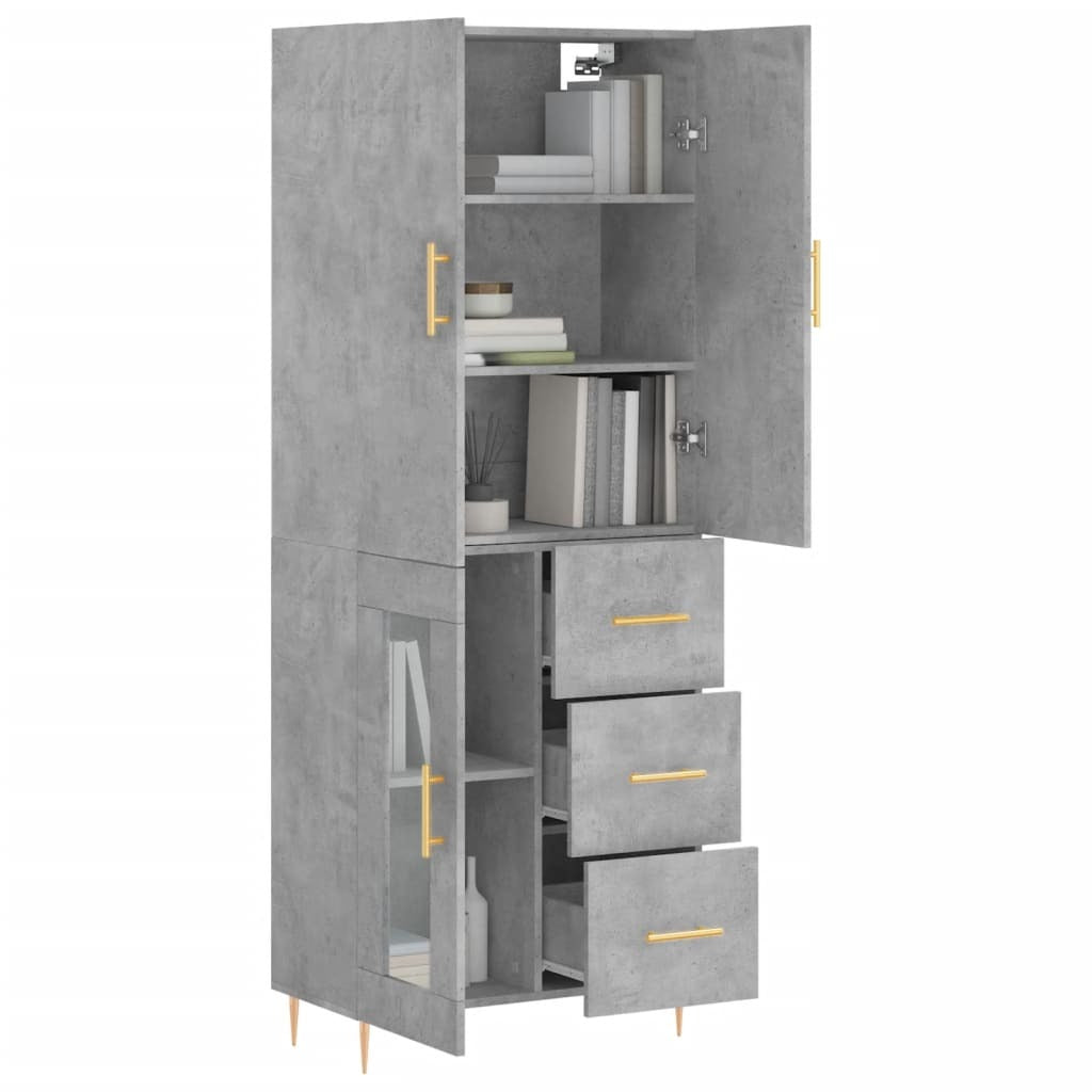 Highboard Concrete Grey 69.5x34x180 cm Engineered Wood
