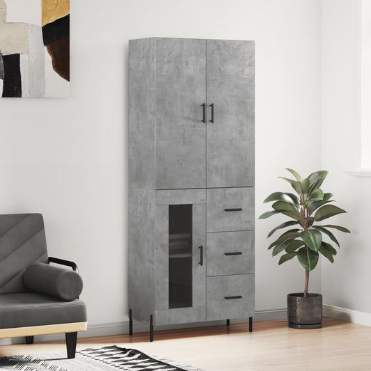 Highboard Concrete Grey 69.5x34x180 cm Engineered Wood