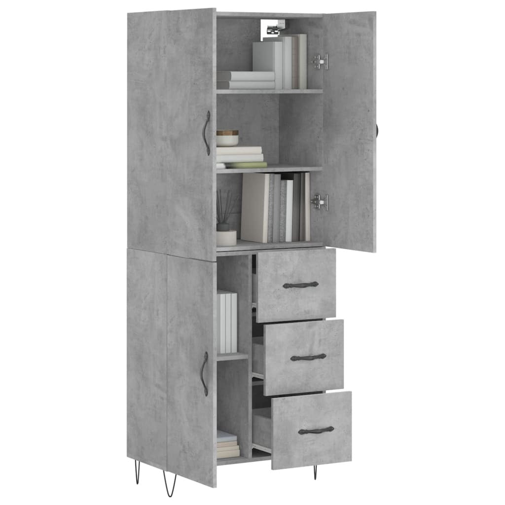 Highboard Concrete Grey 69.5x34x180 cm Engineered Wood