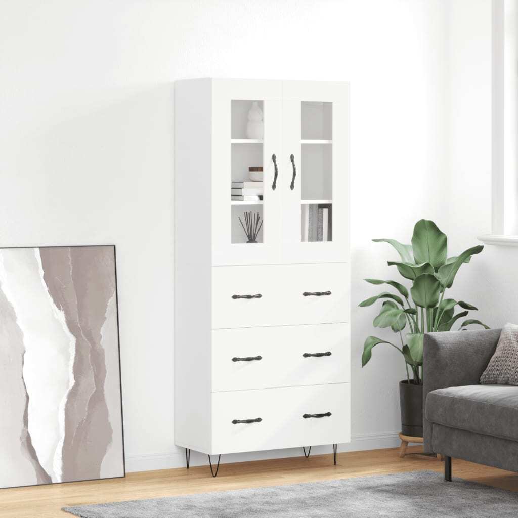 Highboard White 69.5x34x180 cm Engineered Wood