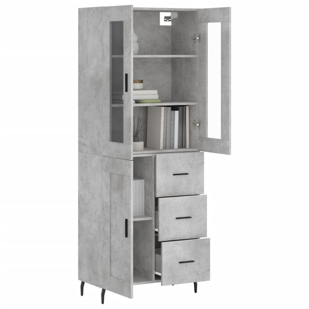 Highboard Concrete Grey 69.5x34x180 cm Engineered Wood