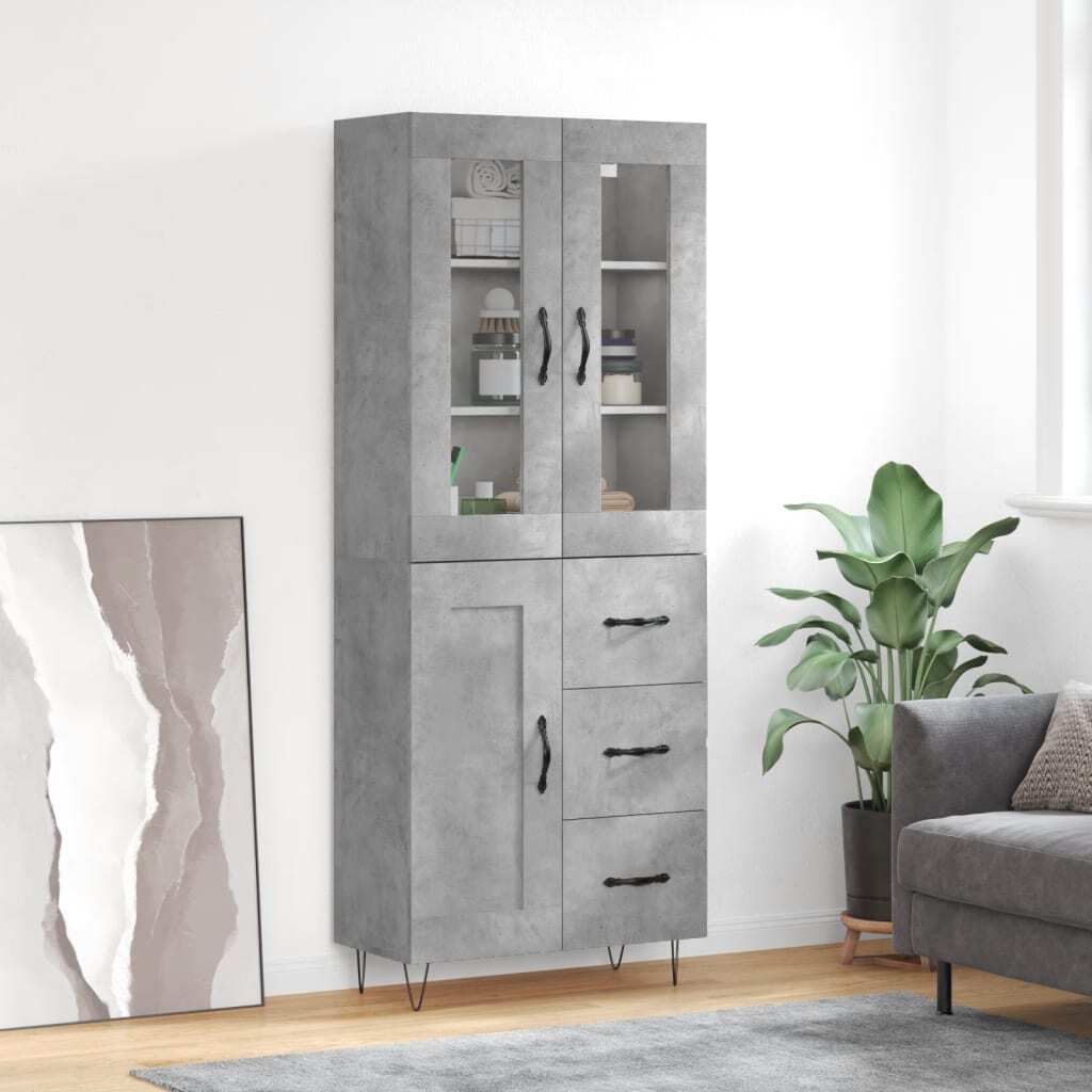 Highboard Concrete Grey 69.5x34x180 cm Engineered Wood
