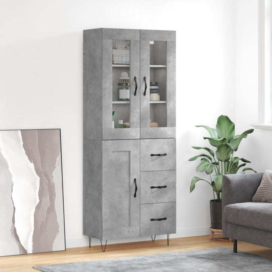 Highboard Concrete Grey 69.5x34x180 cm Engineered Wood