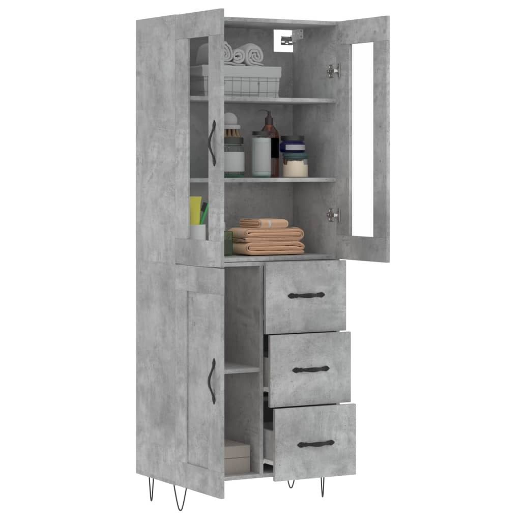 Highboard Concrete Grey 69.5x34x180 cm Engineered Wood