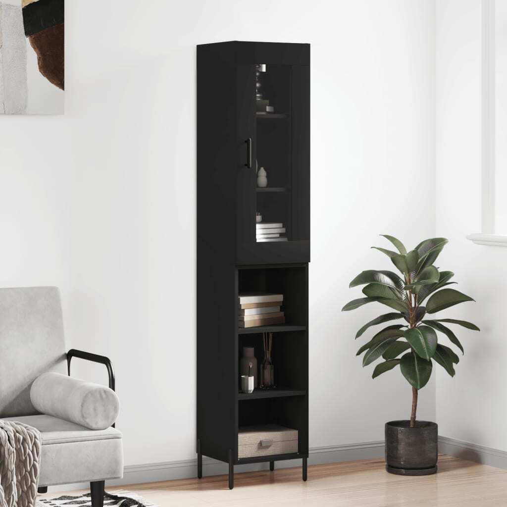 Highboard Black 34.5x34x180 cm Engineered Wood