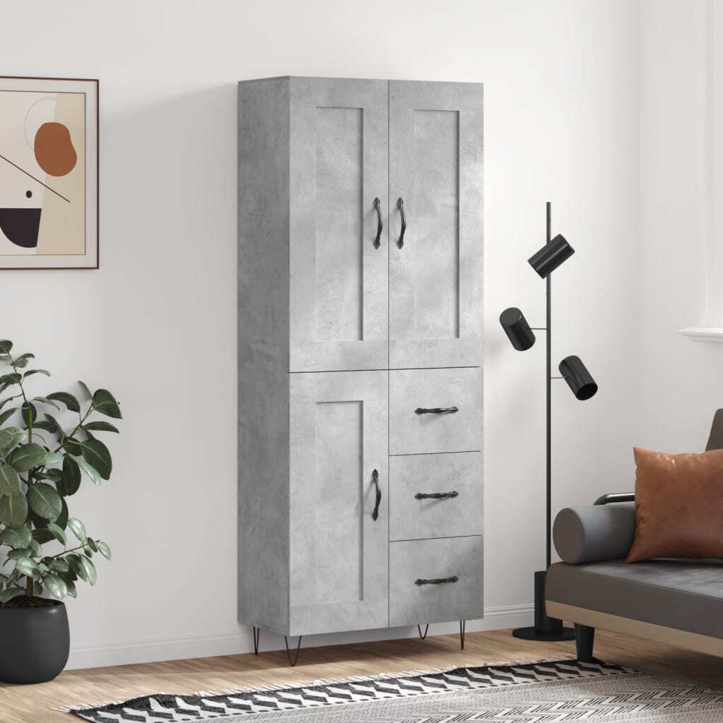 Highboard Concrete Grey 69.5x34x180 cm Engineered Wood