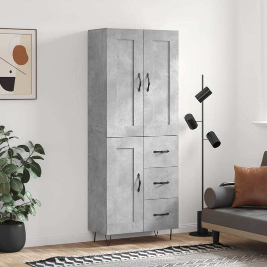 Highboard Concrete Grey 69.5x34x180 cm Engineered Wood