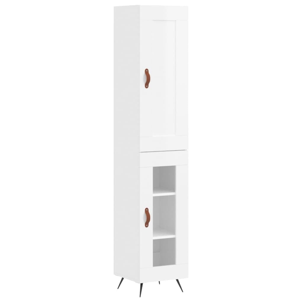 Highboard High Gloss White 34.5x34x180 cm Engineered Wood