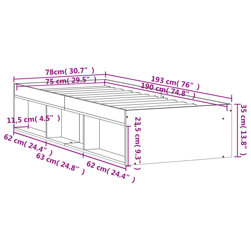 Bed Frame without Mattress Black 75x190 cm Small Single Small Single