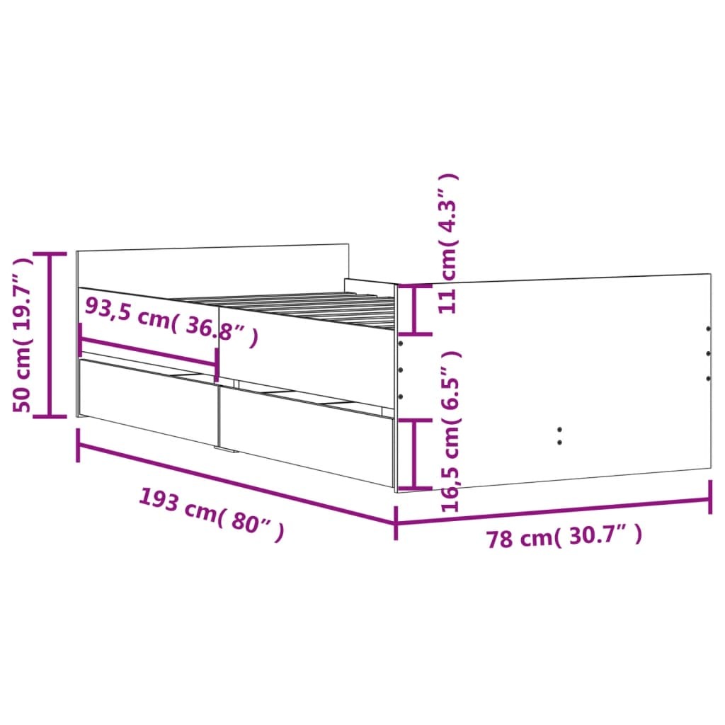 Bed Frame without Mattress Black 75x190 cm Small Single Small Single