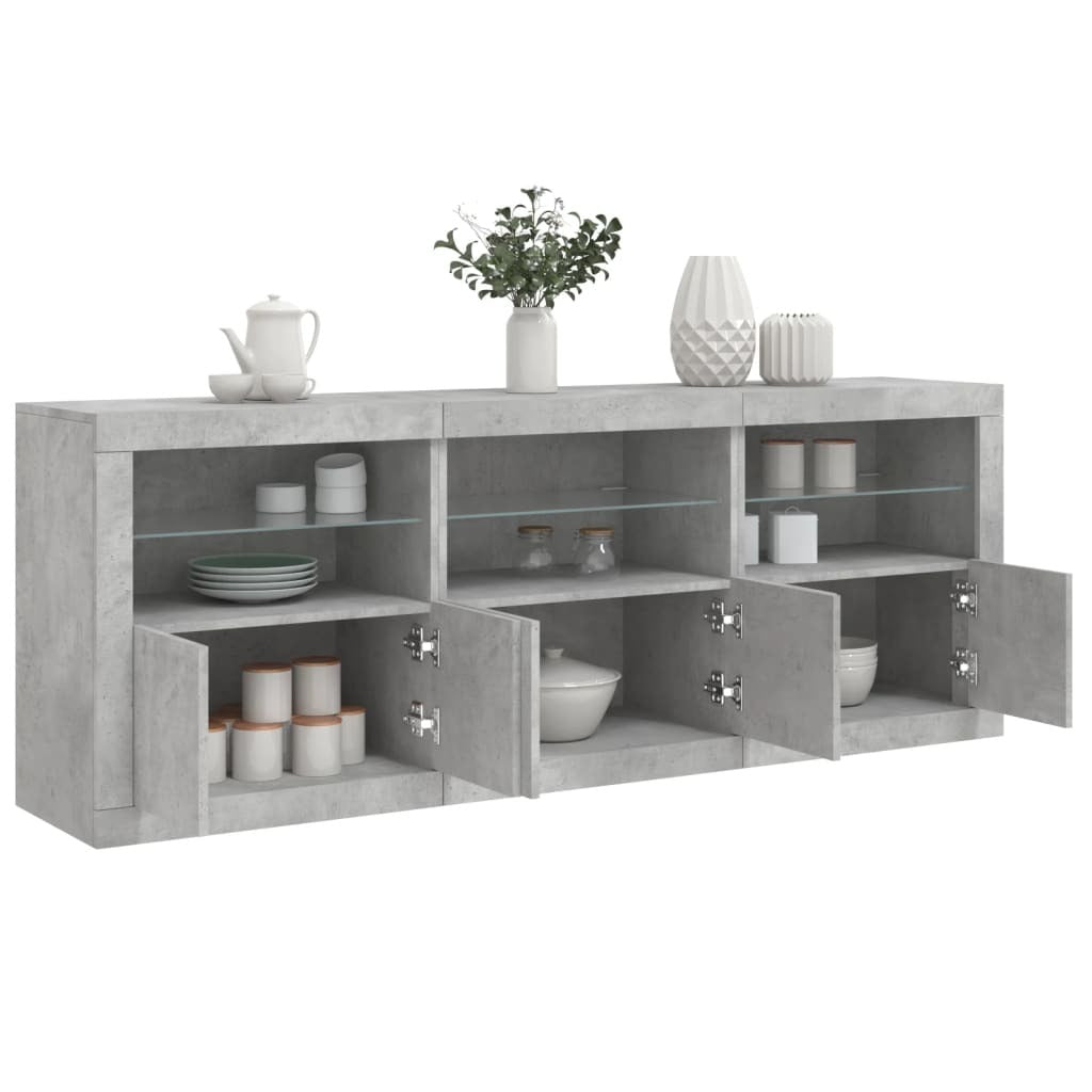 Sideboard with LED Lights Concrete Grey 181.5x37x67 cm