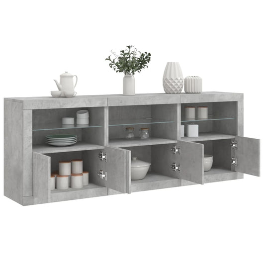 Sideboard with LED Lights Concrete Grey 181.5x37x67 cm