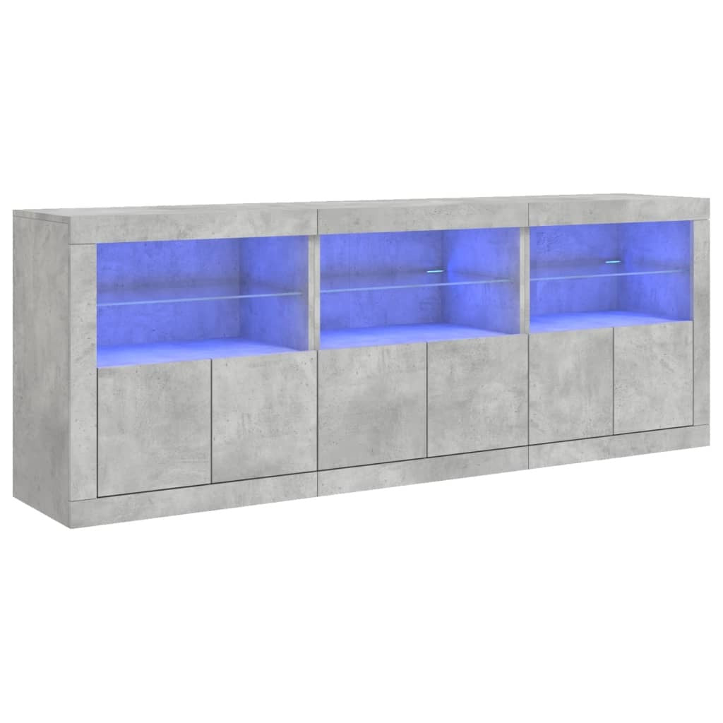 Sideboard with LED Lights Concrete Grey 181.5x37x67 cm