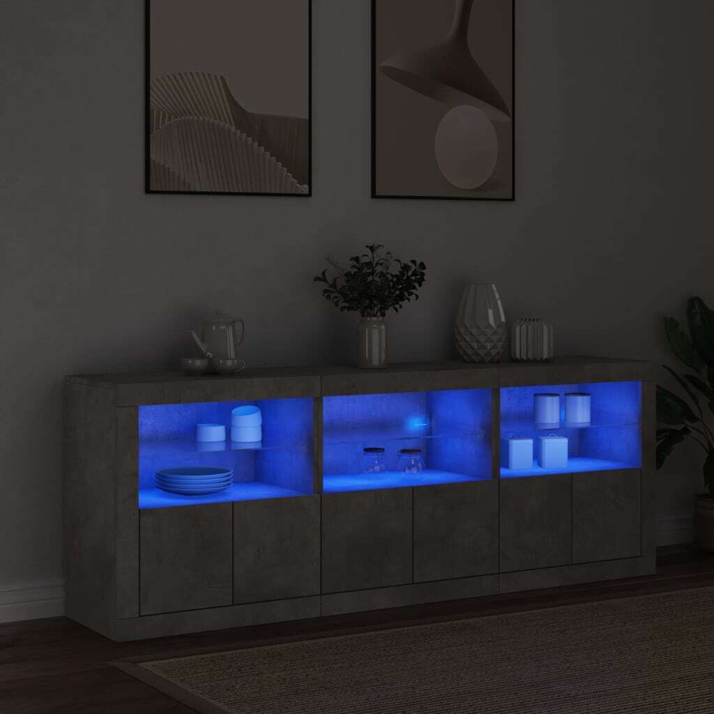 Sideboard with LED Lights Concrete Grey 181.5x37x67 cm