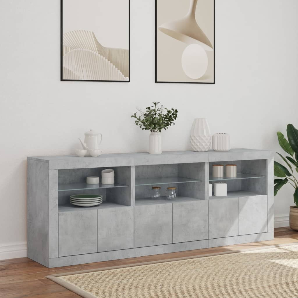 Sideboard with LED Lights Concrete Grey 181.5x37x67 cm