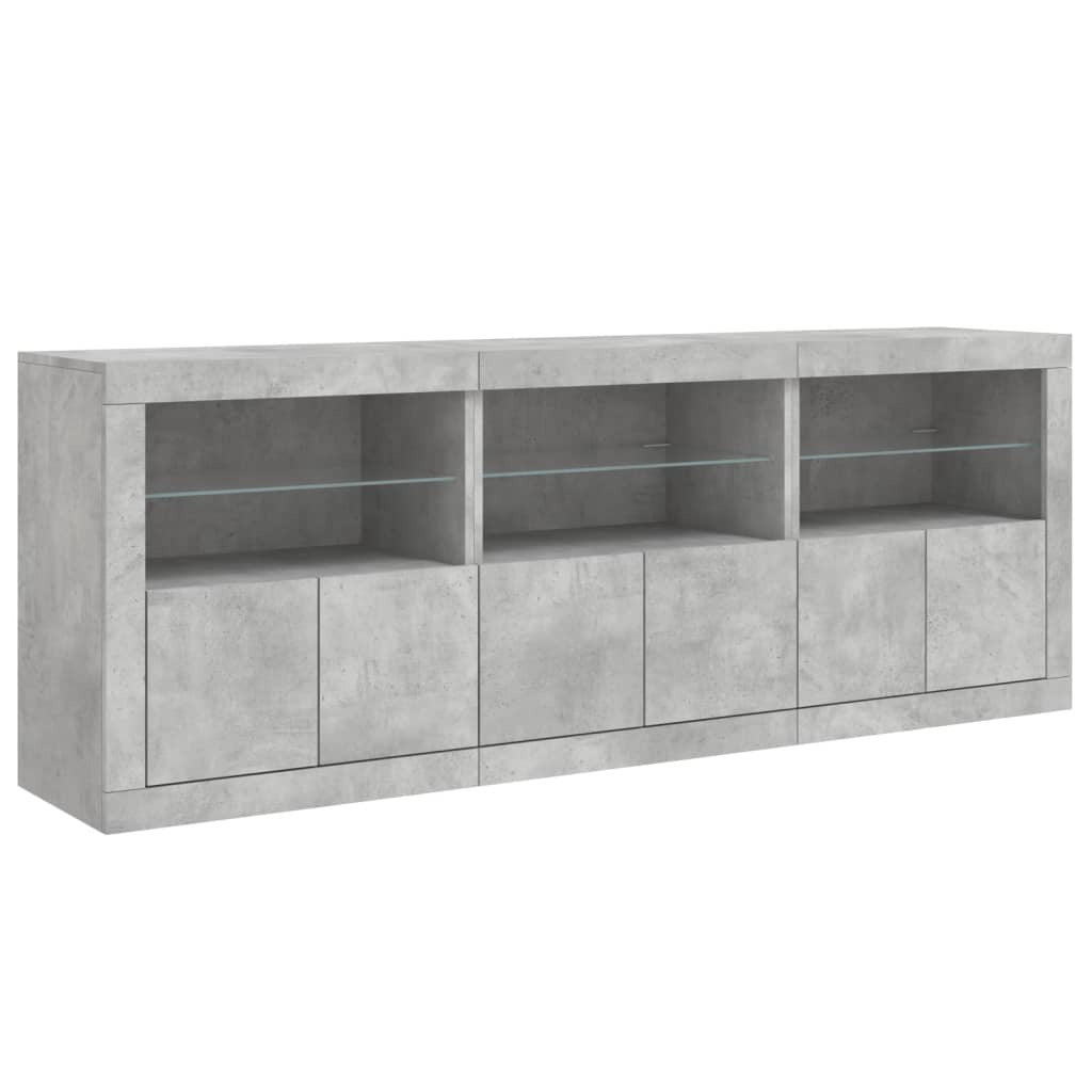 Sideboard with LED Lights Concrete Grey 181.5x37x67 cm