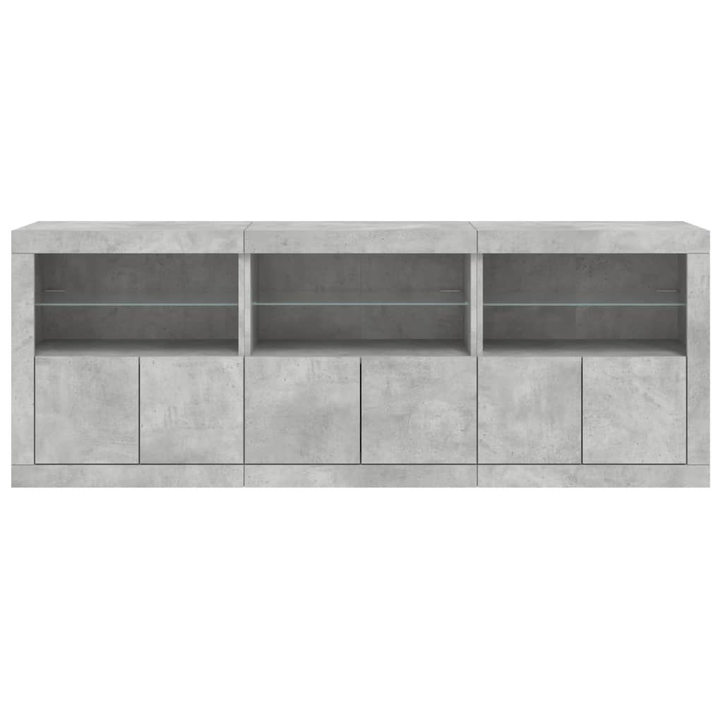 Sideboard with LED Lights Concrete Grey 181.5x37x67 cm