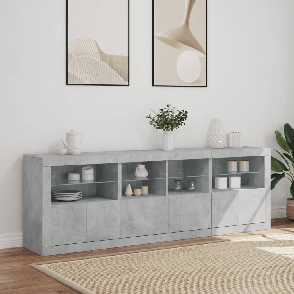 Sideboard with LED Lights Concrete Grey 202x37x67 cm