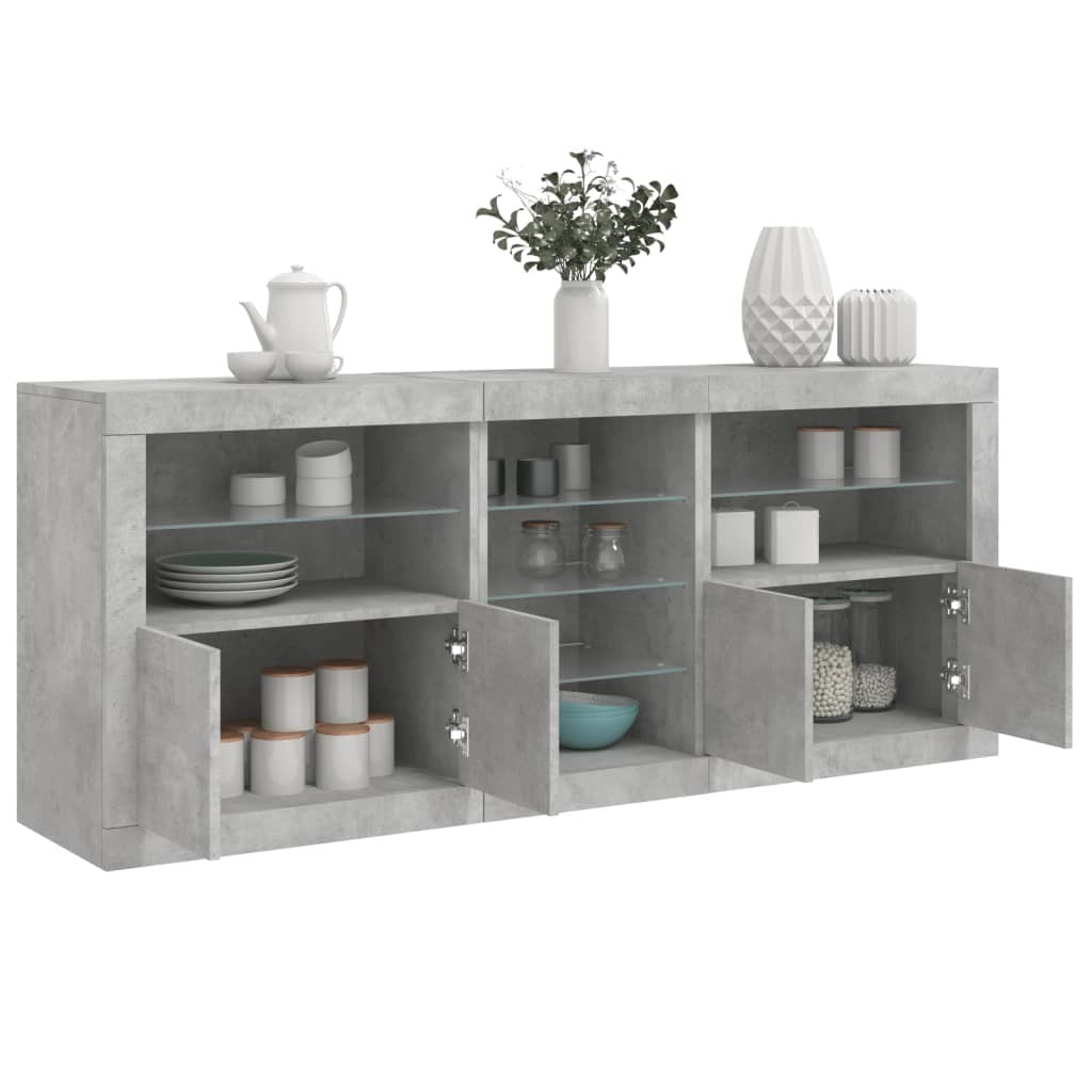 Sideboard with LED Lights Concrete Grey 162x37x67 cm