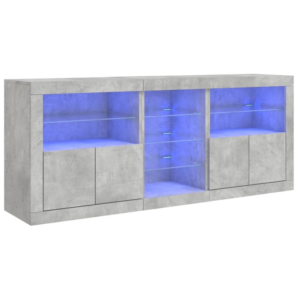 Sideboard with LED Lights Concrete Grey 162x37x67 cm