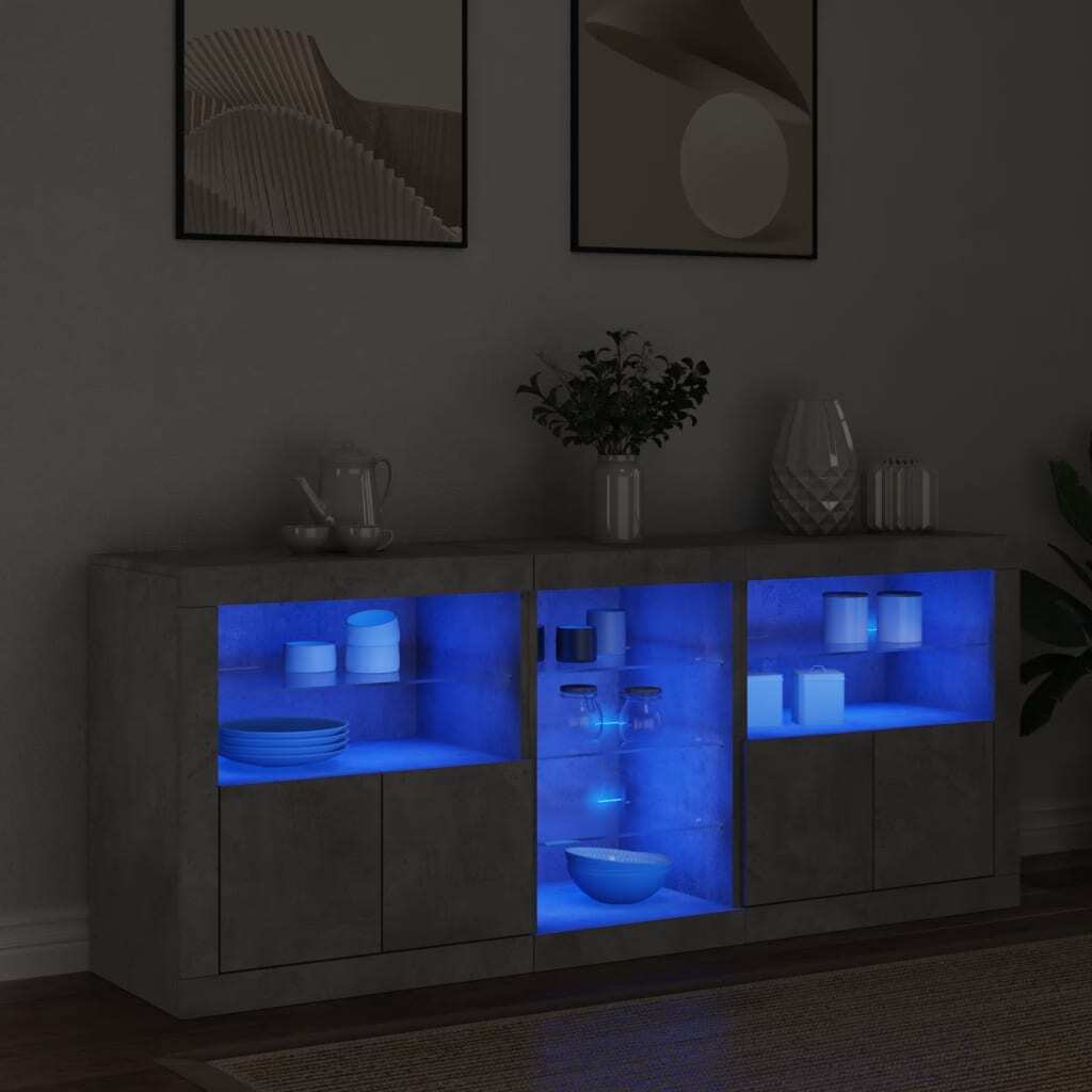 Sideboard with LED Lights Concrete Grey 162x37x67 cm