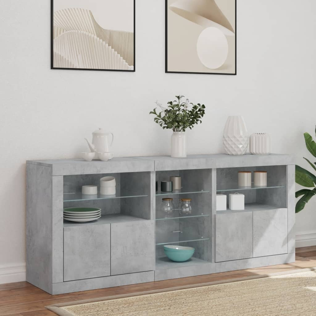 Sideboard with LED Lights Concrete Grey 162x37x67 cm