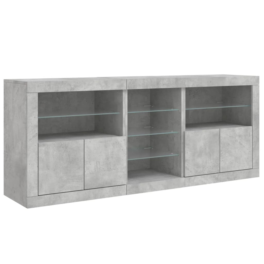 Sideboard with LED Lights Concrete Grey 162x37x67 cm