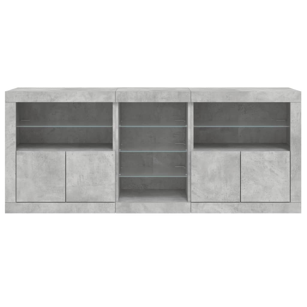 Sideboard with LED Lights Concrete Grey 162x37x67 cm