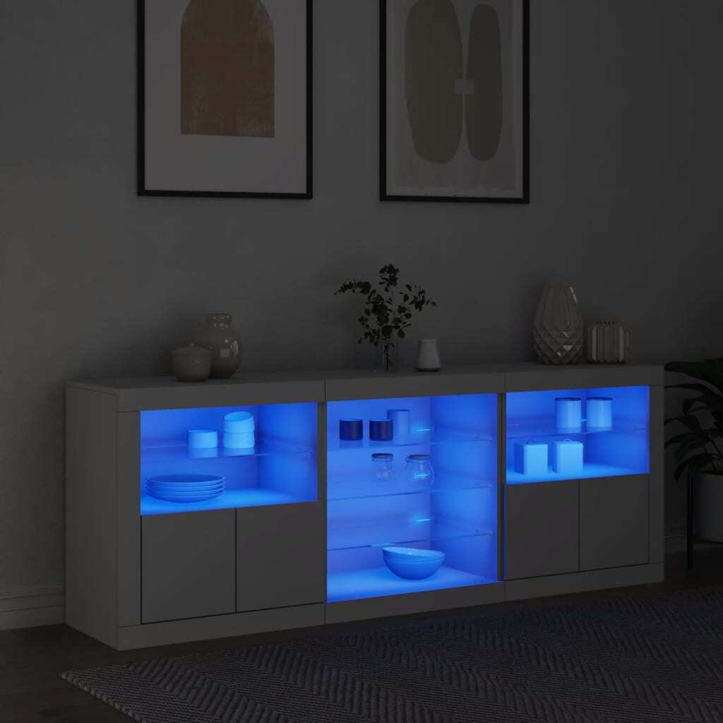 Sideboard with LED Lights White 181.5x37x67 cm