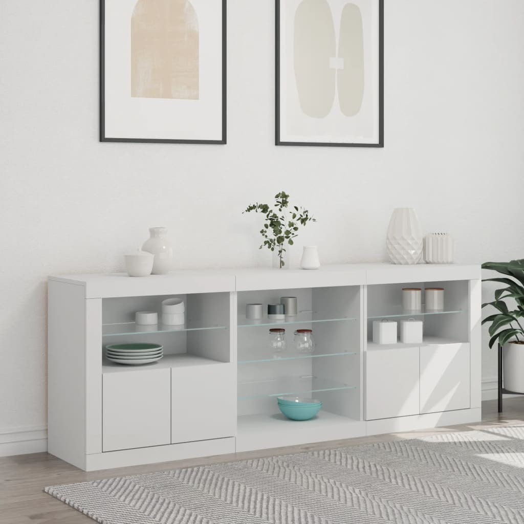 Sideboard with LED Lights White 181.5x37x67 cm