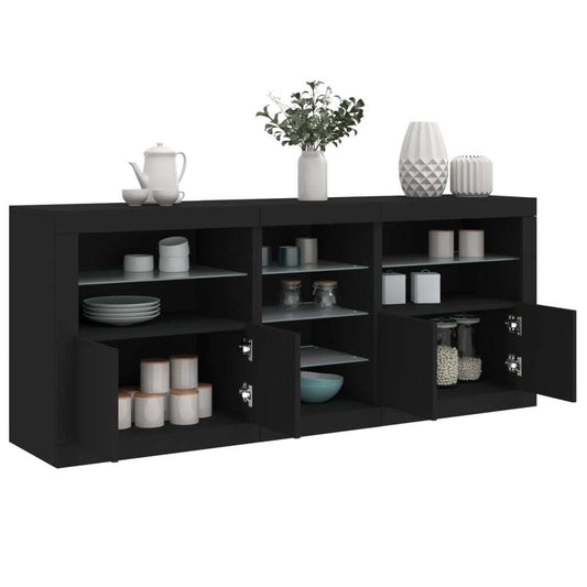 Sideboard with LED Lights Black 181.5x37x67 cm