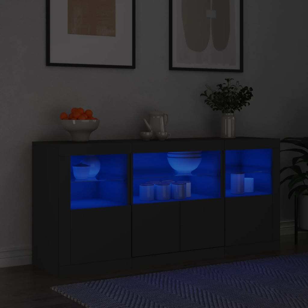 Sideboard with LED Lights Black 142.5x37x67 cm