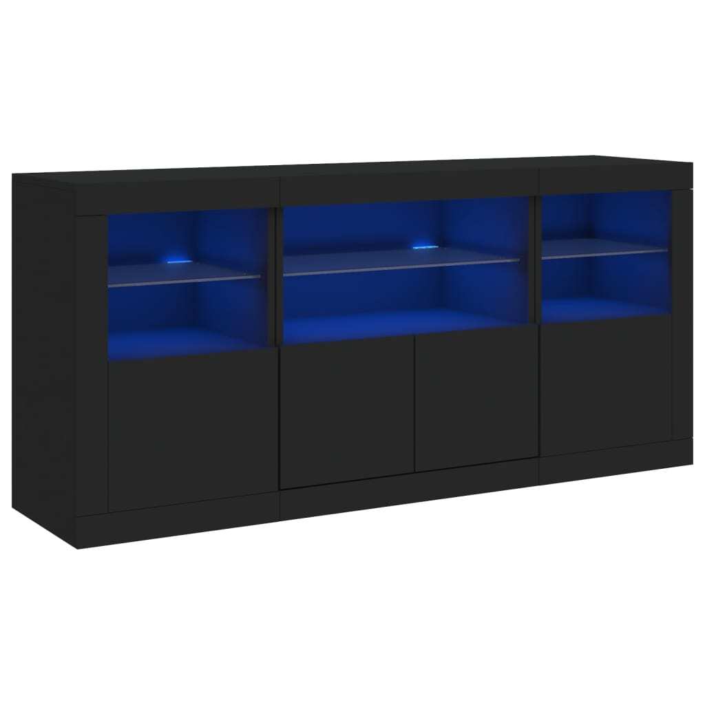 Sideboard with LED Lights Black 142.5x37x67 cm