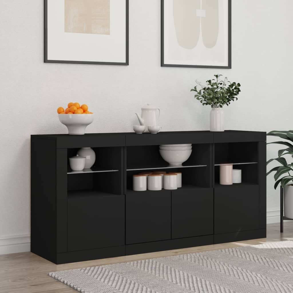 Sideboard with LED Lights Black 142.5x37x67 cm