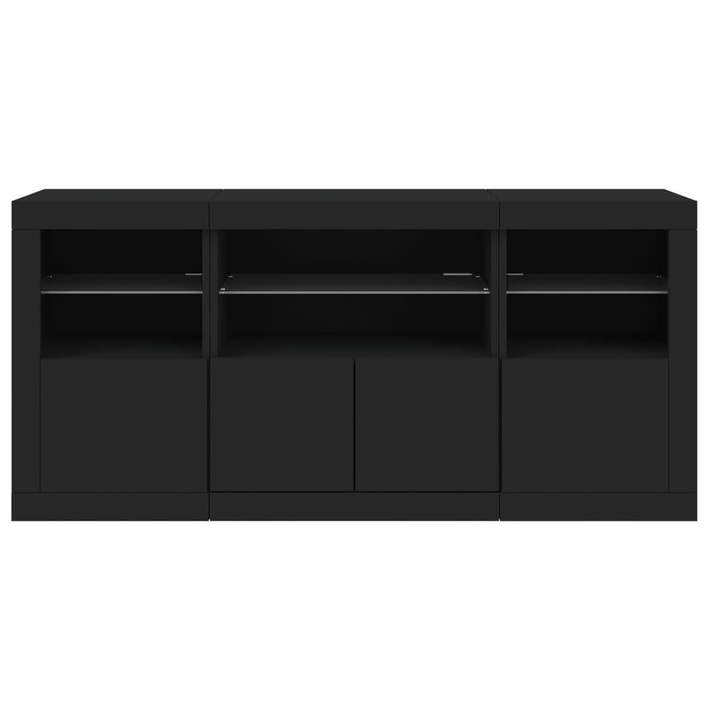 Sideboard with LED Lights Black 142.5x37x67 cm