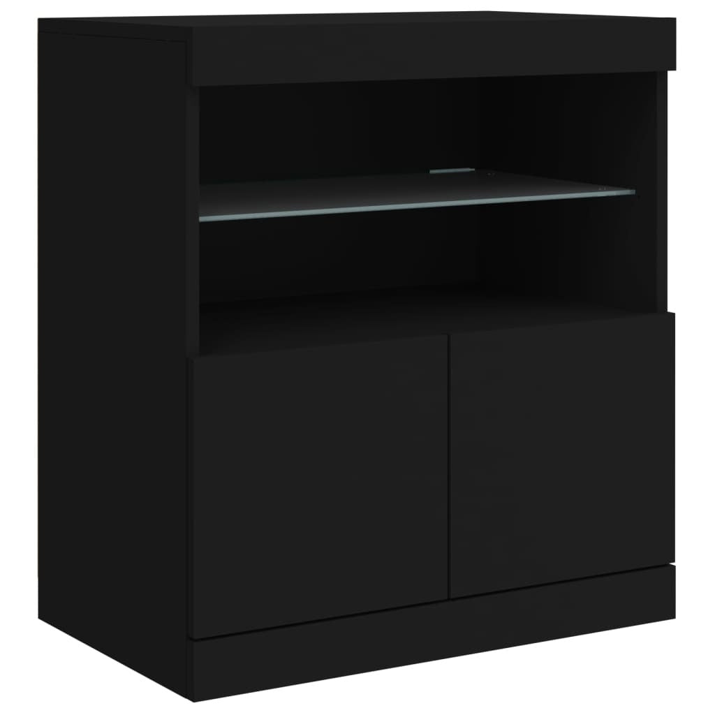 Sideboard with LED Lights Black 142.5x37x67 cm