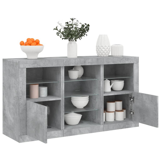 Sideboard with LED Lights Concrete Grey 123x37x67 cm