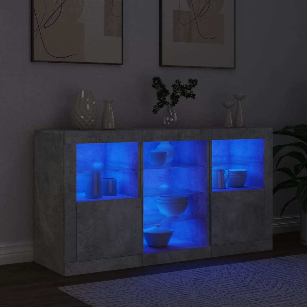 Sideboard with LED Lights Concrete Grey 123x37x67 cm