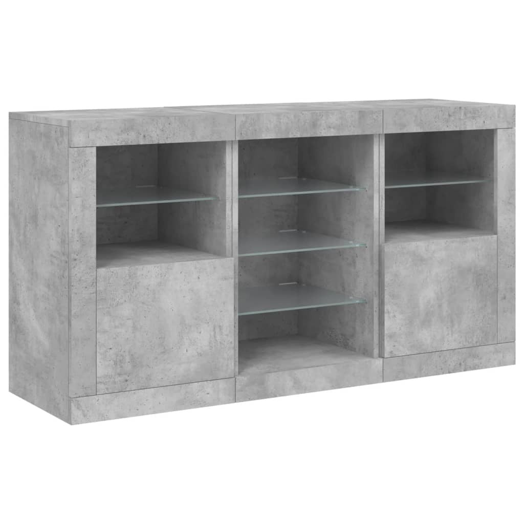 Sideboard with LED Lights Concrete Grey 123x37x67 cm