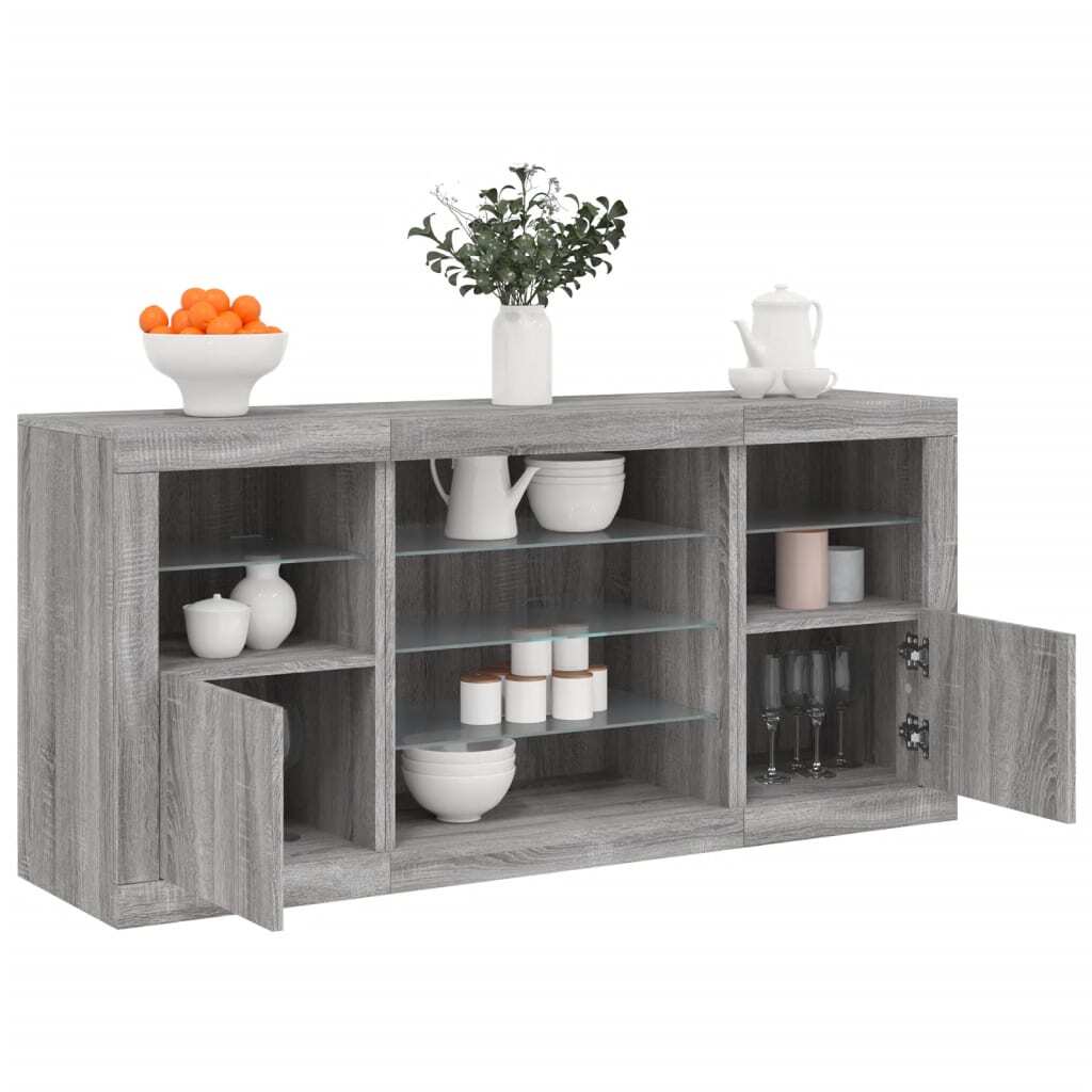Sideboard with LED Lights Grey Sonoma 142.5x37x67 cm